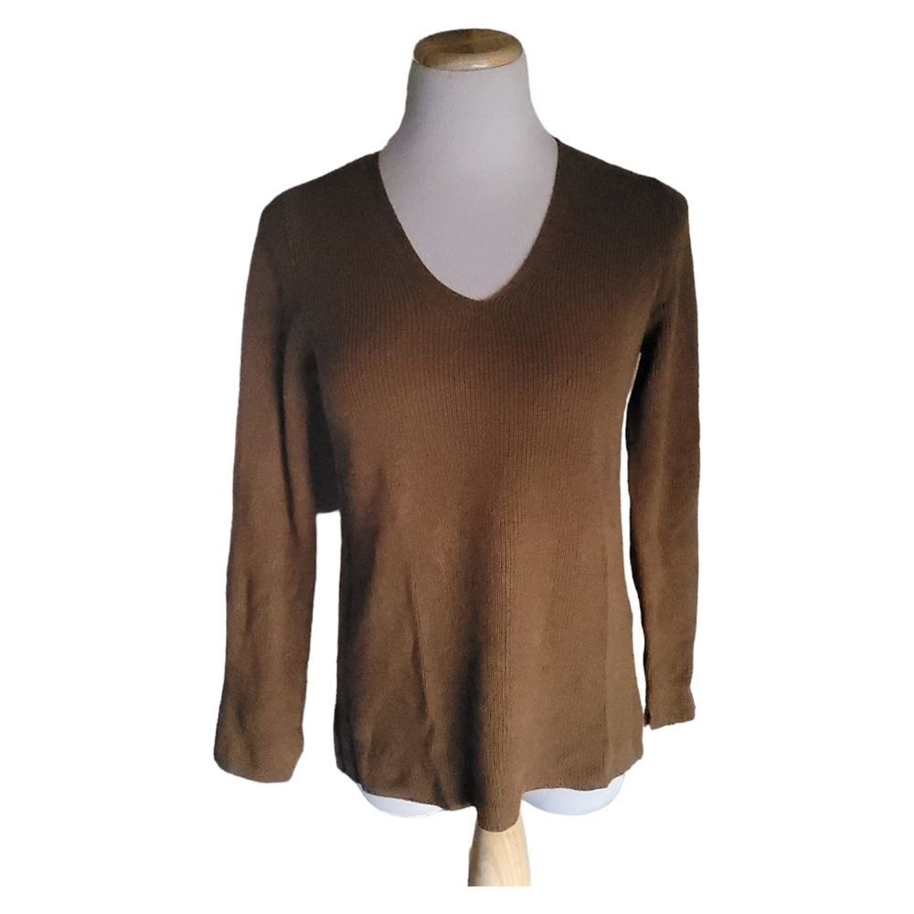 J. JILL Knit V-Neck Pullover Sweater in Brown Womens XS Petite